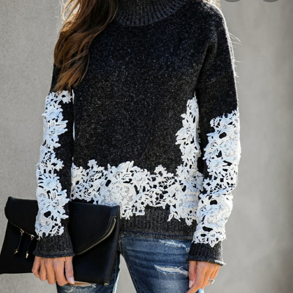 True Story Crochet Lace Knit Sweater